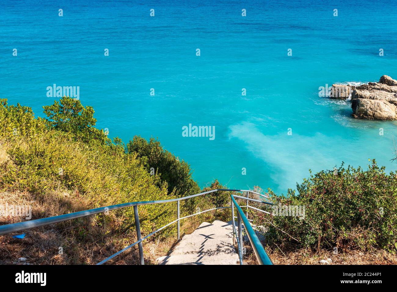 Escaliers vers la plage de Xigia sur l'île de Zakynthos. Grèce. Banque D'Images