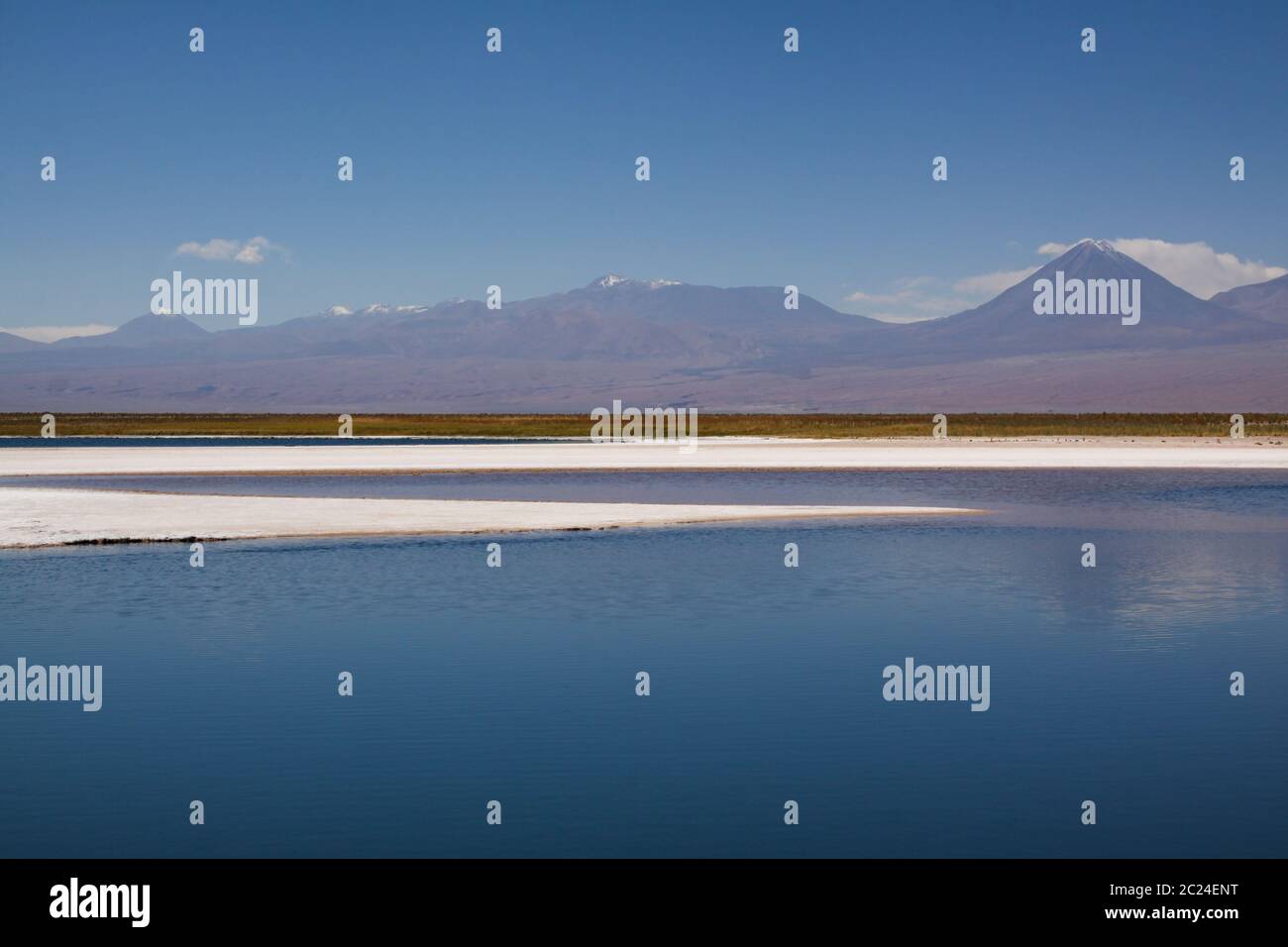 Paysage dans le désert du Chili avec lac et montagne et croûte de sel Banque D'Images