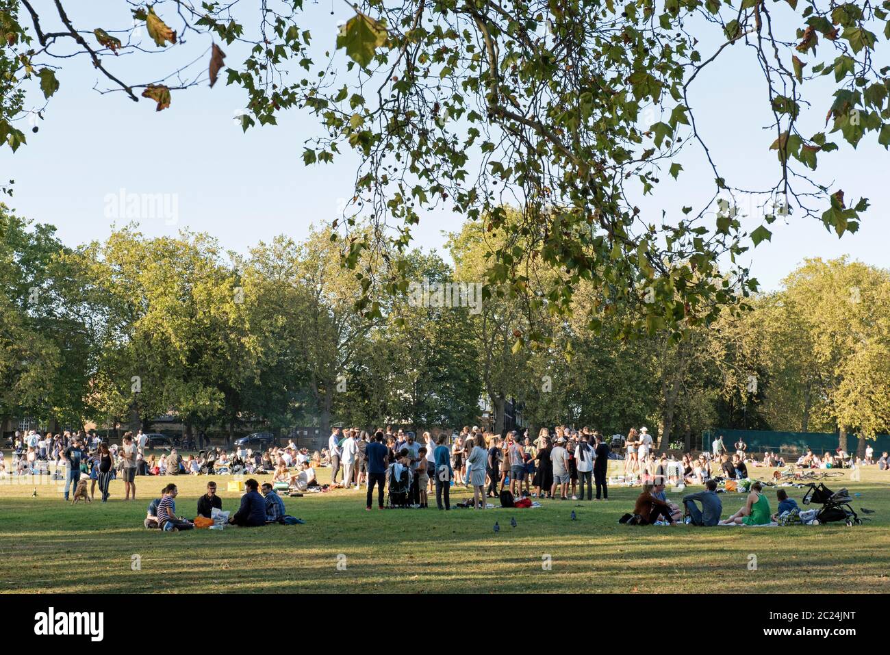 Foules de gens sur Highbury Fields, Highbury, London Borough of Islington. Banque D'Images