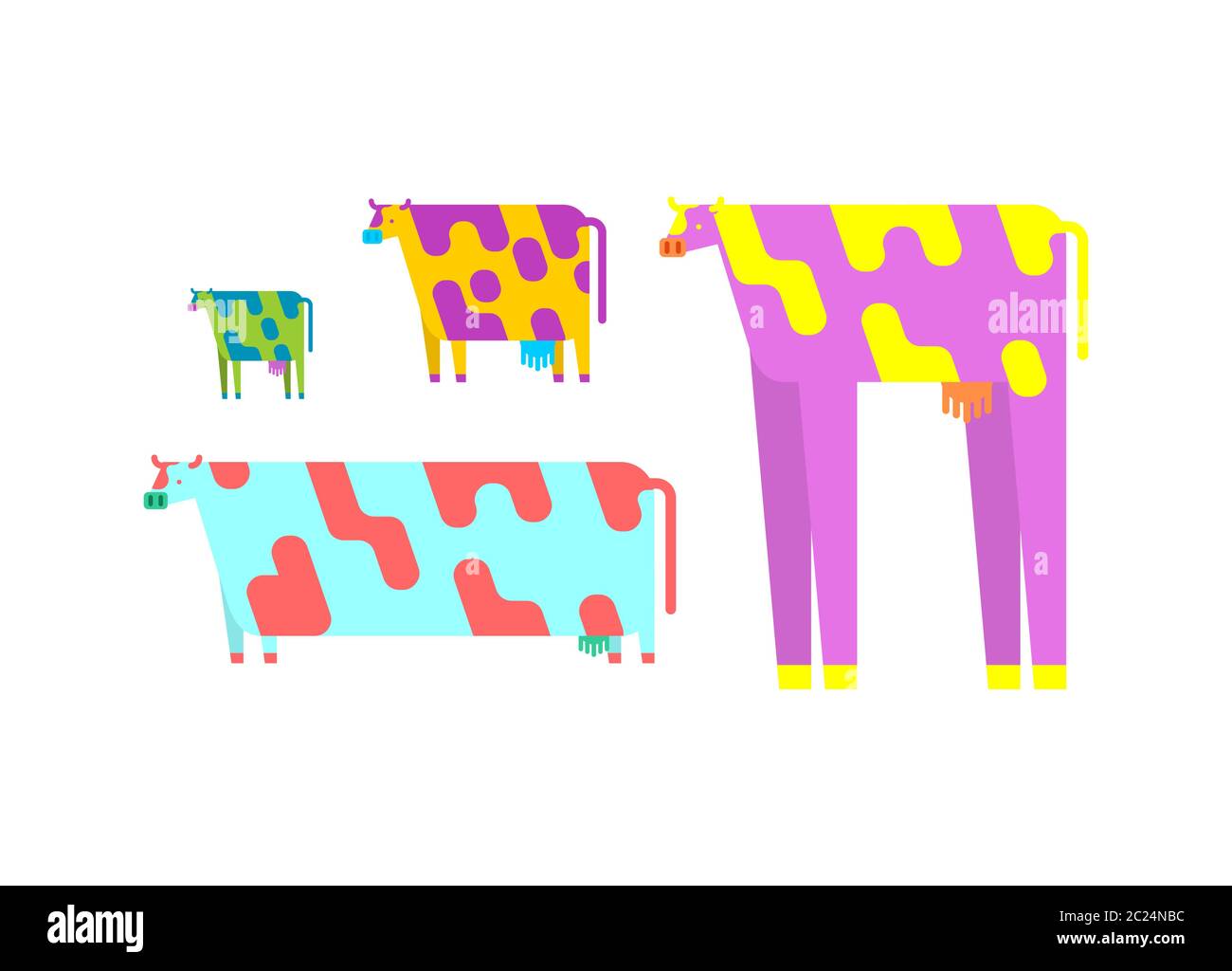 Ensemble de vache à dessin animé coloré. Illustration vectorielle de bœuf animal multicolore Illustration de Vecteur