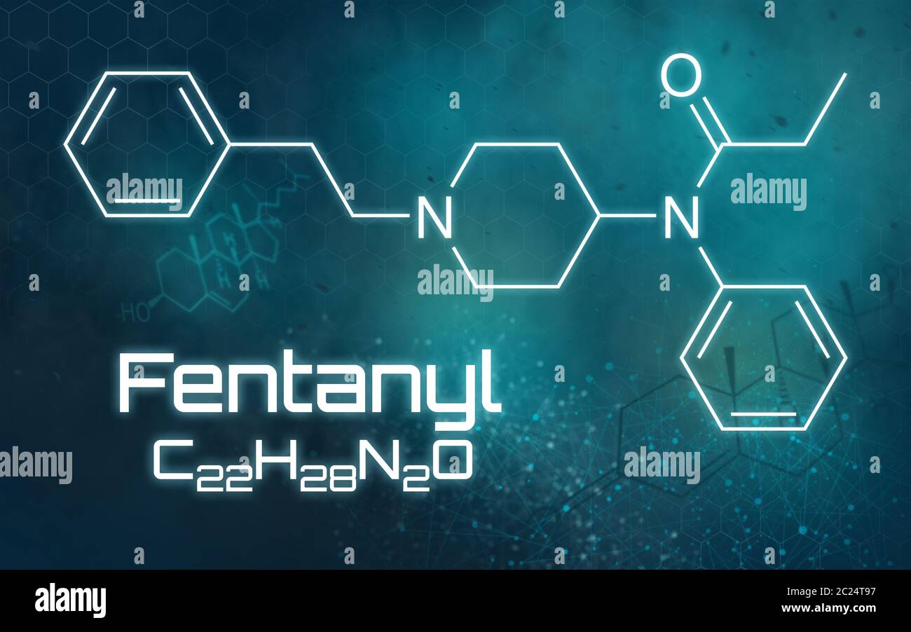 Formule chimique de fentanyl sur fond futuriste Banque D'Images