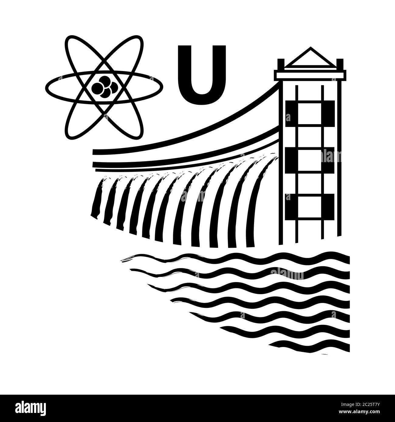 Centrales nucléaires et hydroélectriques. Emblème de la technologie et de l'industrie. Banque D'Images