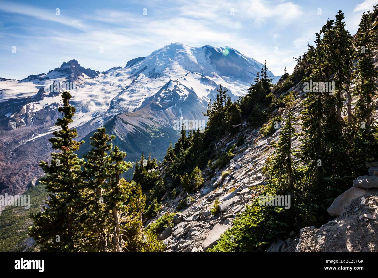 Vue sur le sentier de Burroughs Mountain, parc national du Mont Rainier, Washington, États-Unis. Banque D'Images