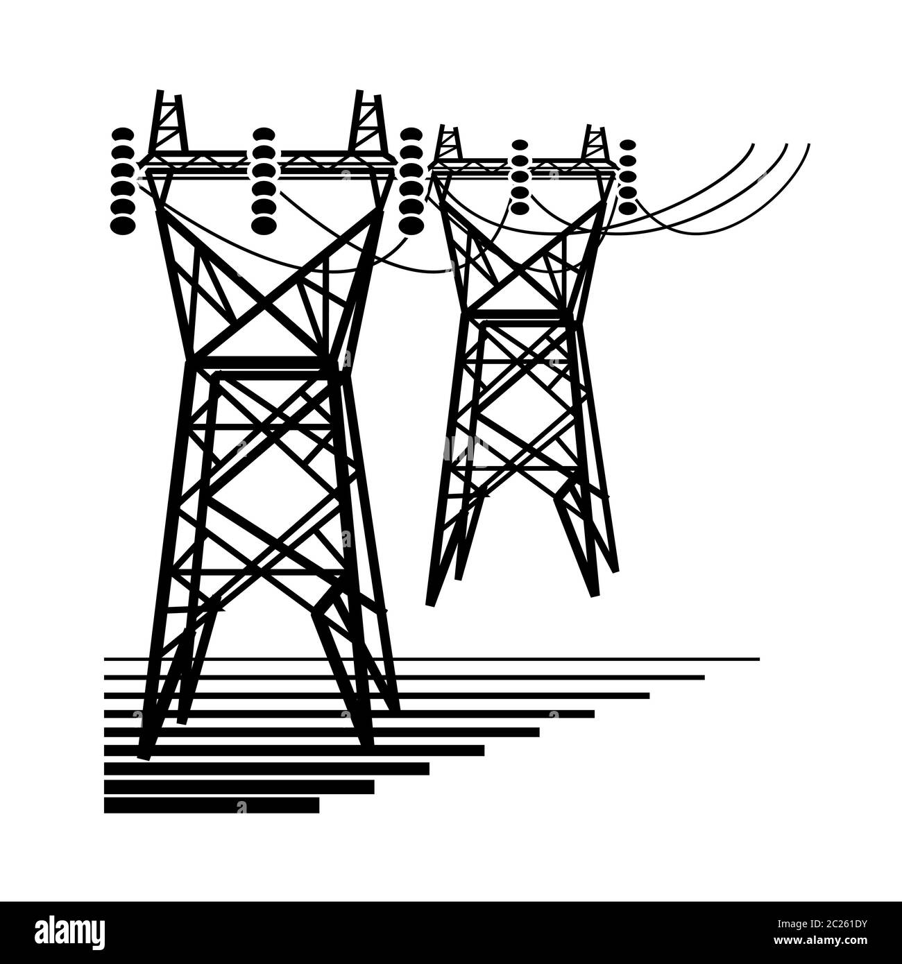 De l'électricité. Les tours de transmission de l'énergie électrique de ligne haute tension. Banque D'Images