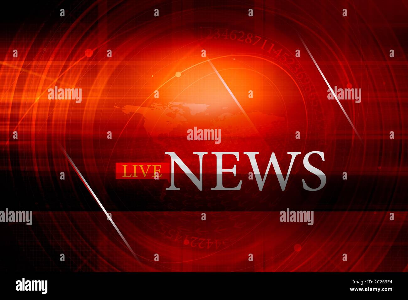 Live news texte présentant de l'arrière-plan du monde. L'expansion ou l'édition news concept. Banque D'Images