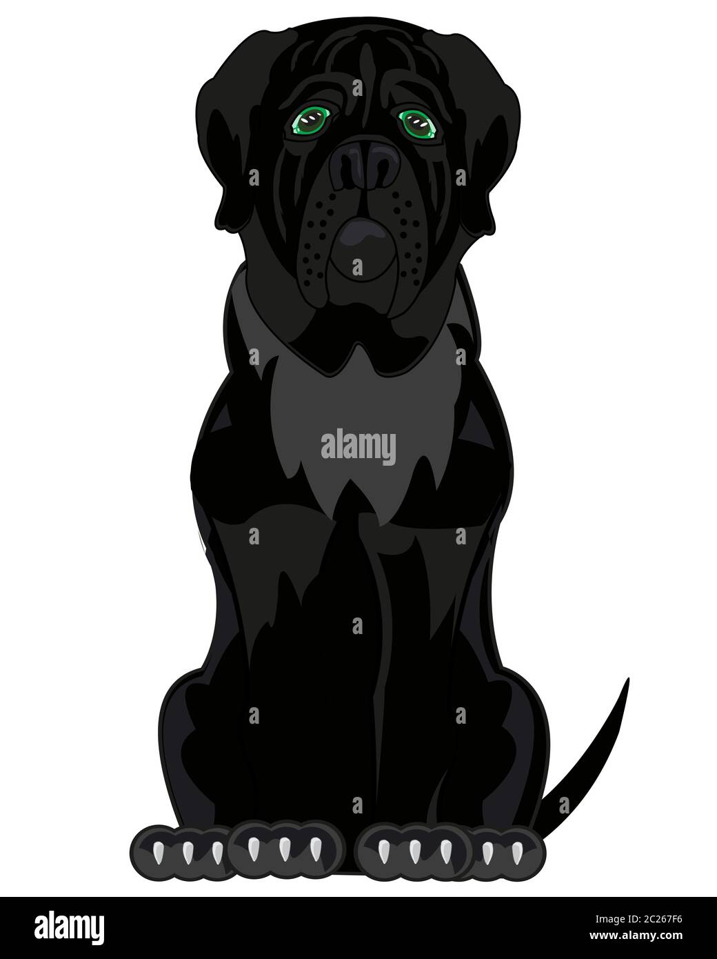 La séance de dessin animé chien noir du type mastiff Banque D'Images