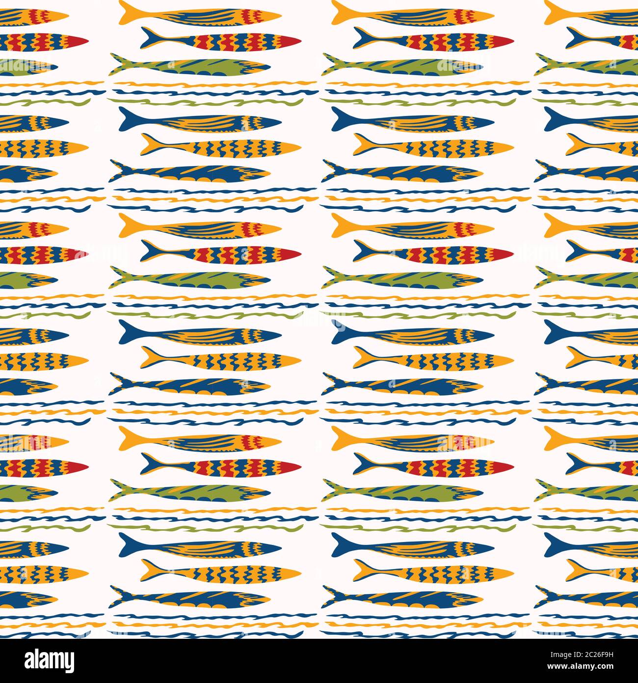 Motif vectoriel sans couture à rayures de poisson sardines. Nager un animal marin pour Lisbonne St Anthony Portugese Food Festival. Graphique pour recette traditionnelle Illustration de Vecteur