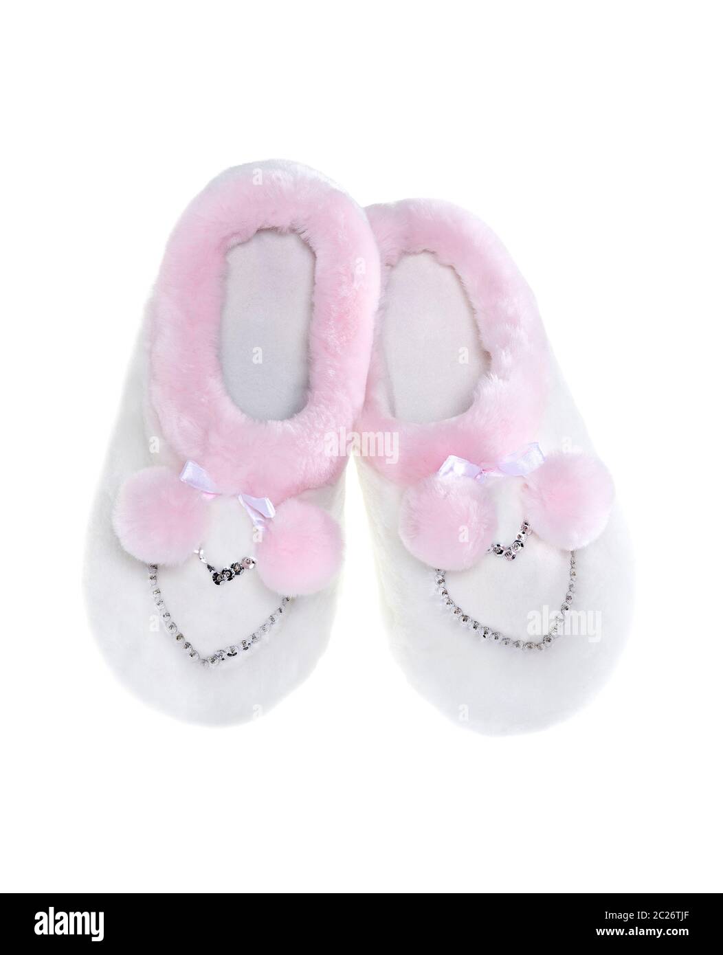maison chaussons coeur blanc et rose isolé sur blanc Banque D'Images