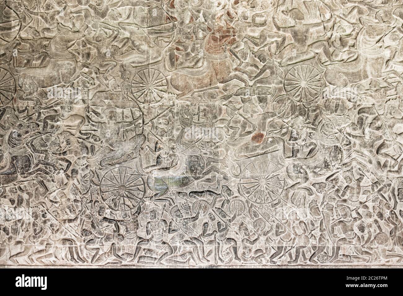 Angkor wat, Bas-relief de l'aile sud à la galerie ouest, scène comme 'bataille de Kurukshetra' à Mahabharata, Siem Reap, Cambodge, Asie du Sud-est, Asie Banque D'Images