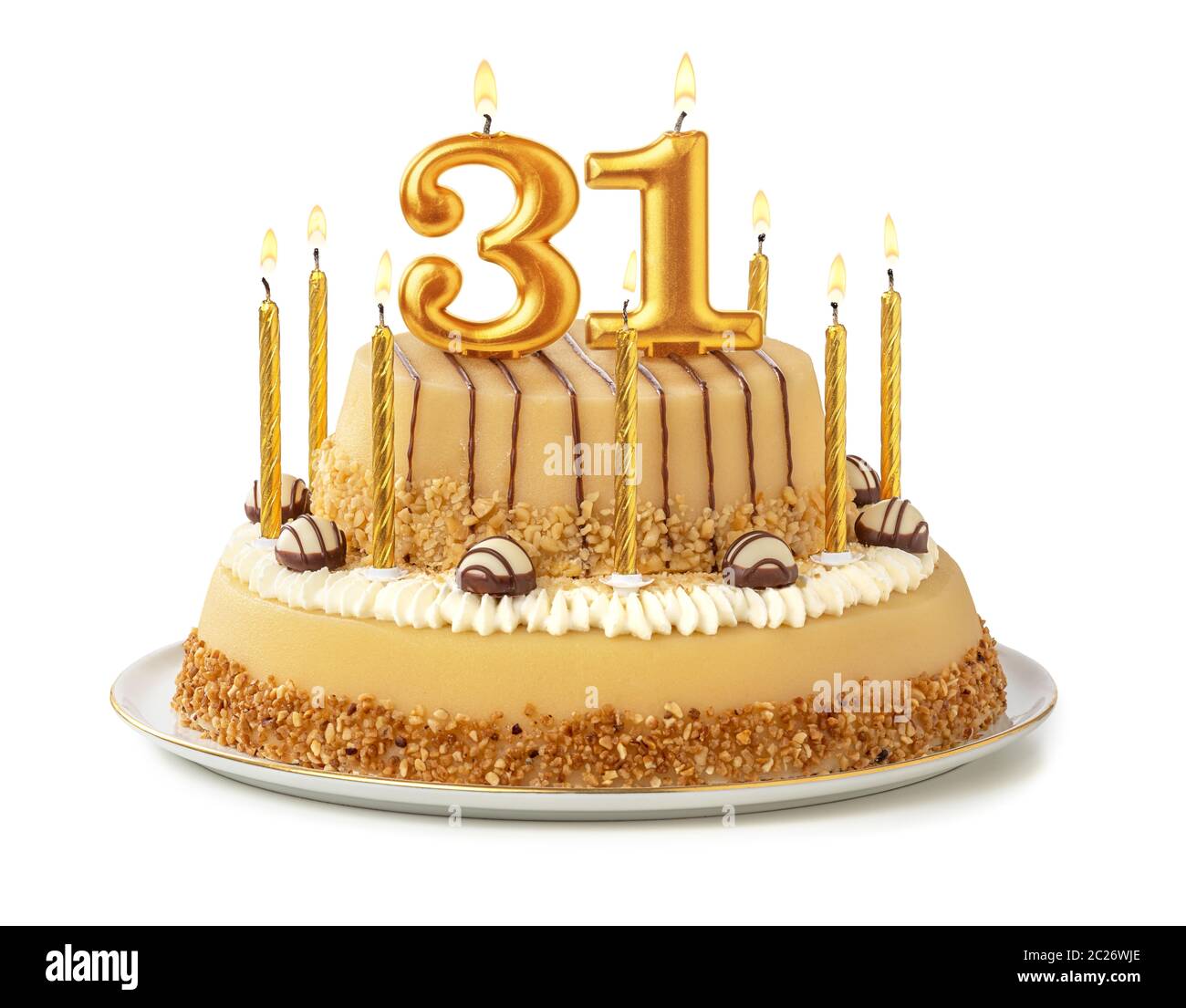 Gâteau de fête avec des bougies d'or - Numéro 31 Photo Stock - Alamy