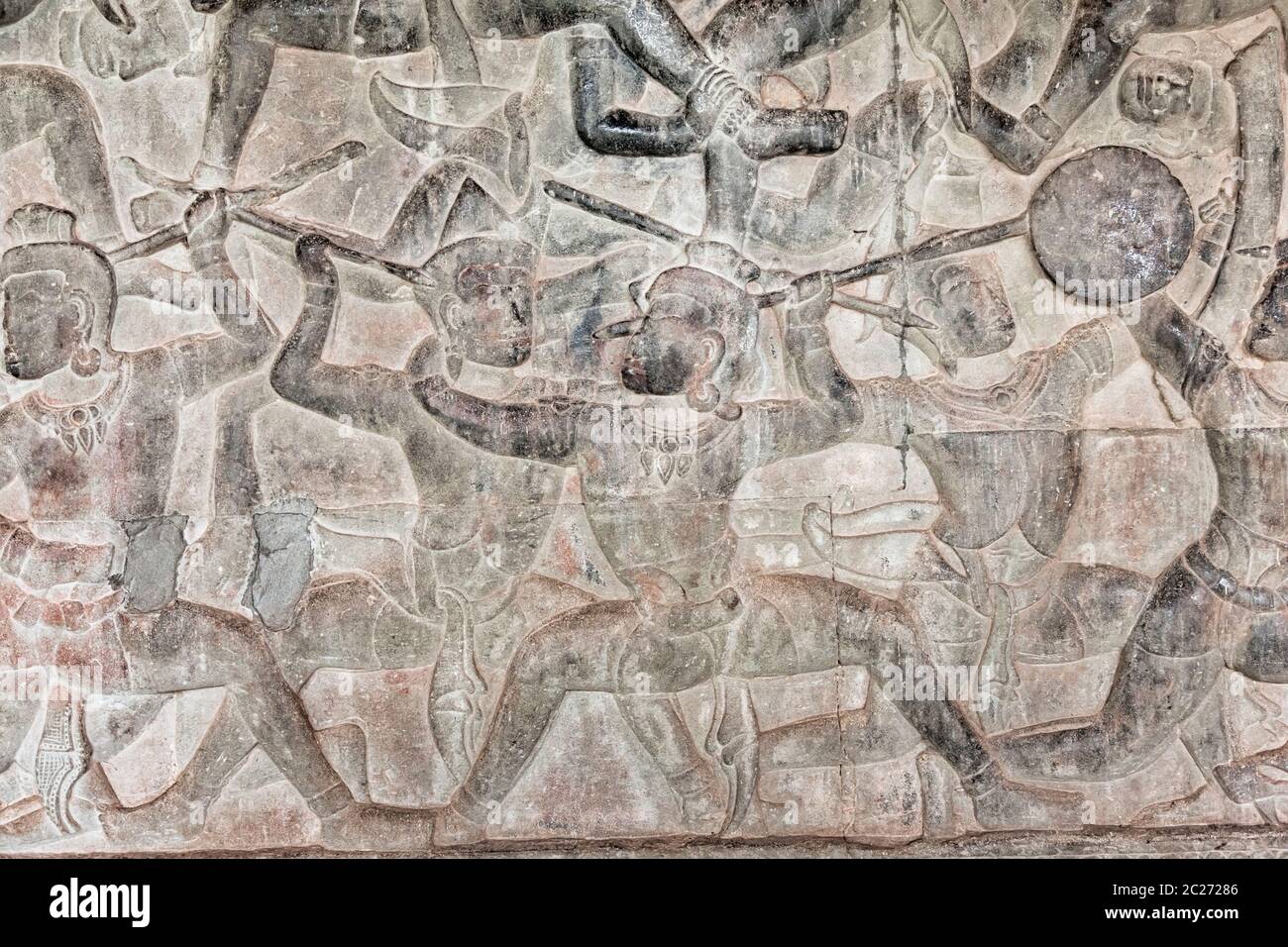 Angkor wat, Bas-relief de l'aile ouest à la galerie nord, scène comme 'bataille de Devas et Asuras', Siem Reap, Cambodge, Asie du Sud-est, Asie Banque D'Images