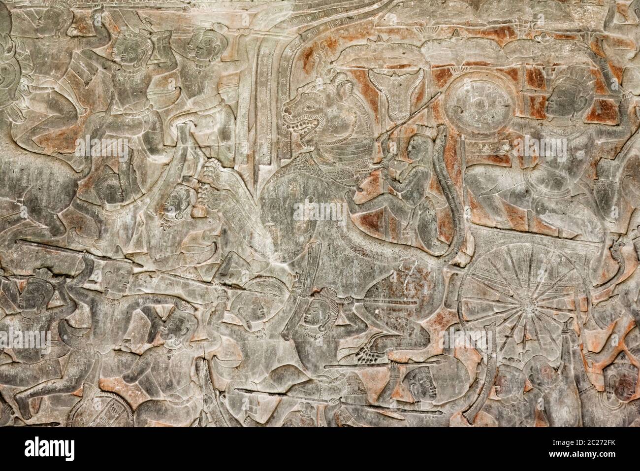 Angkor wat, Bas-relief de l'aile ouest à la galerie nord, scène comme 'bataille de Devas et Asuras', Siem Reap, Cambodge, Asie du Sud-est, Asie Banque D'Images