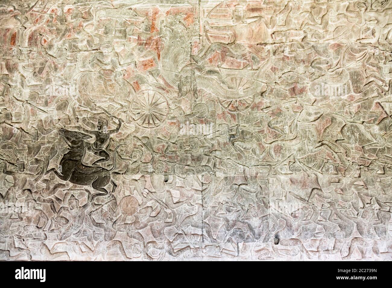 Angkor wat, Bas-relief de l'aile ouest à la galerie nord, scène comme 'bataille de Devas et Asuras', Siem Reap, Cambodge, Asie du Sud-est, Asie Banque D'Images