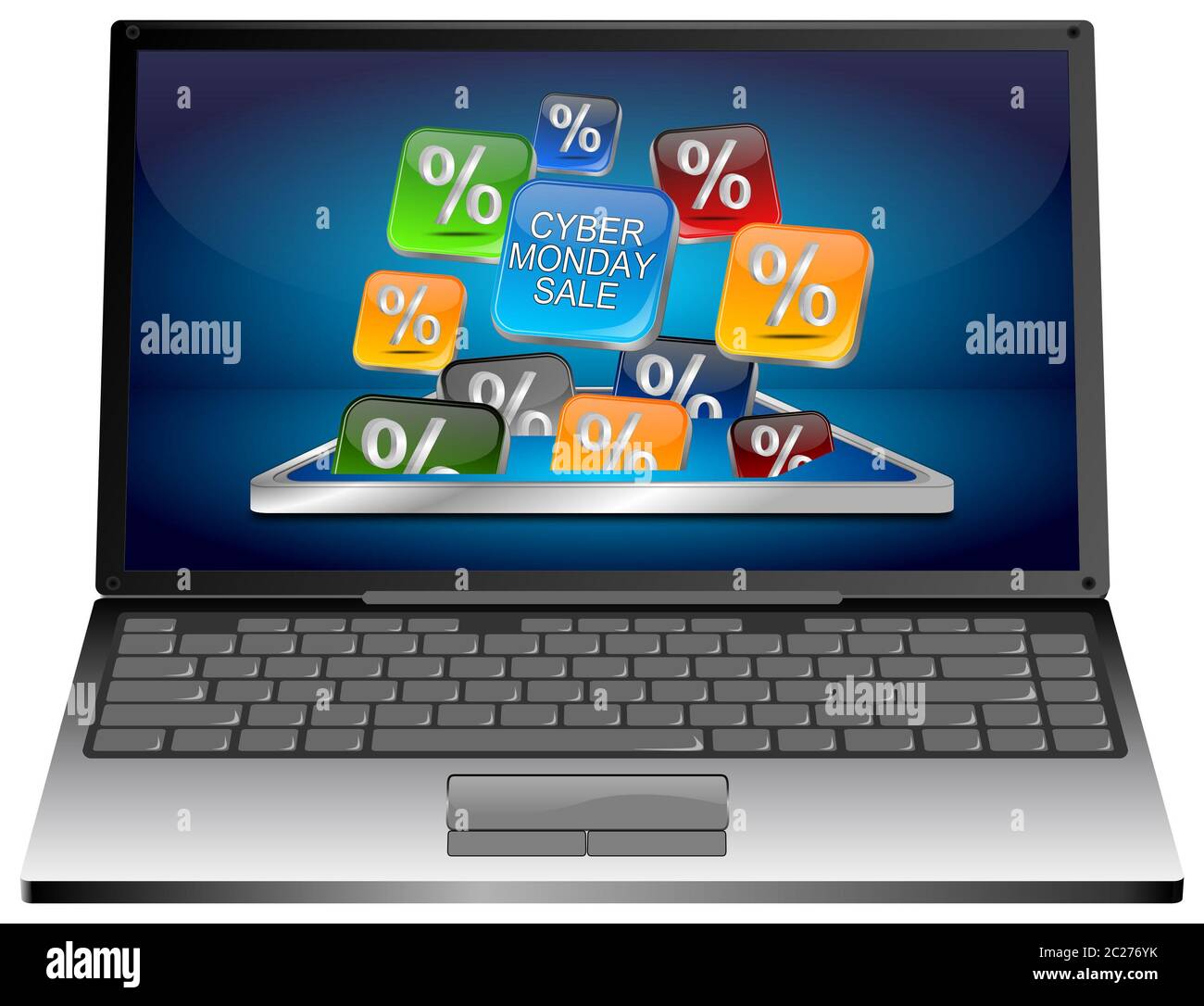 Ordinateur portable avec cyber Monday sale coloré - illustration 3D Photo  Stock - Alamy