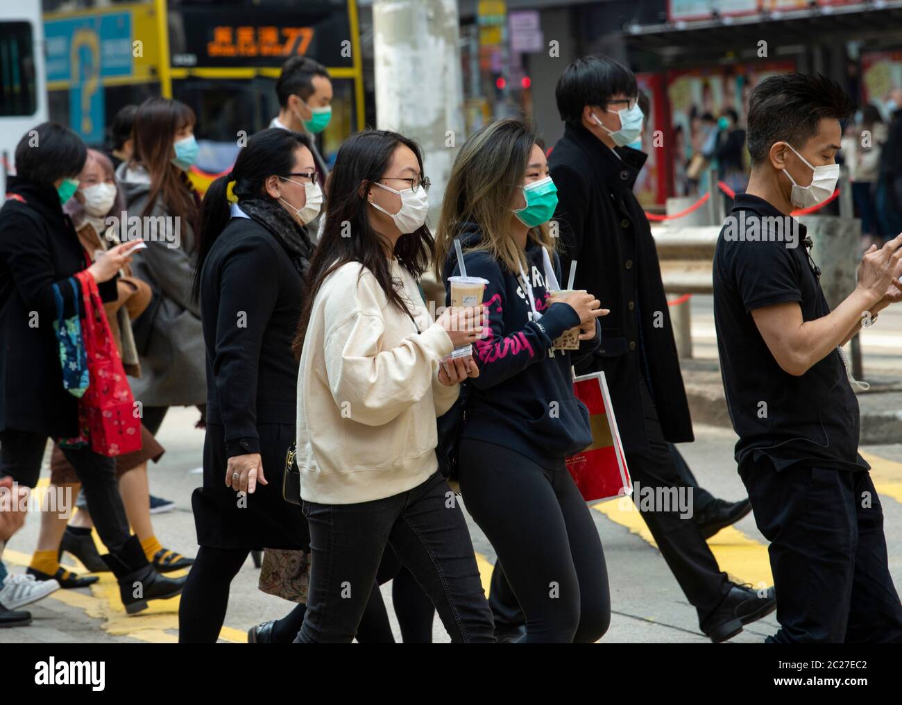 HONG KONG, HONG KONG SAR, CHINE : 29 JANVIER 2020. La peur du nouveau coronavirus de 2019 ( Covid-19 ) de Wuhan en Chine est évidente dans les rues de Hong K Banque D'Images