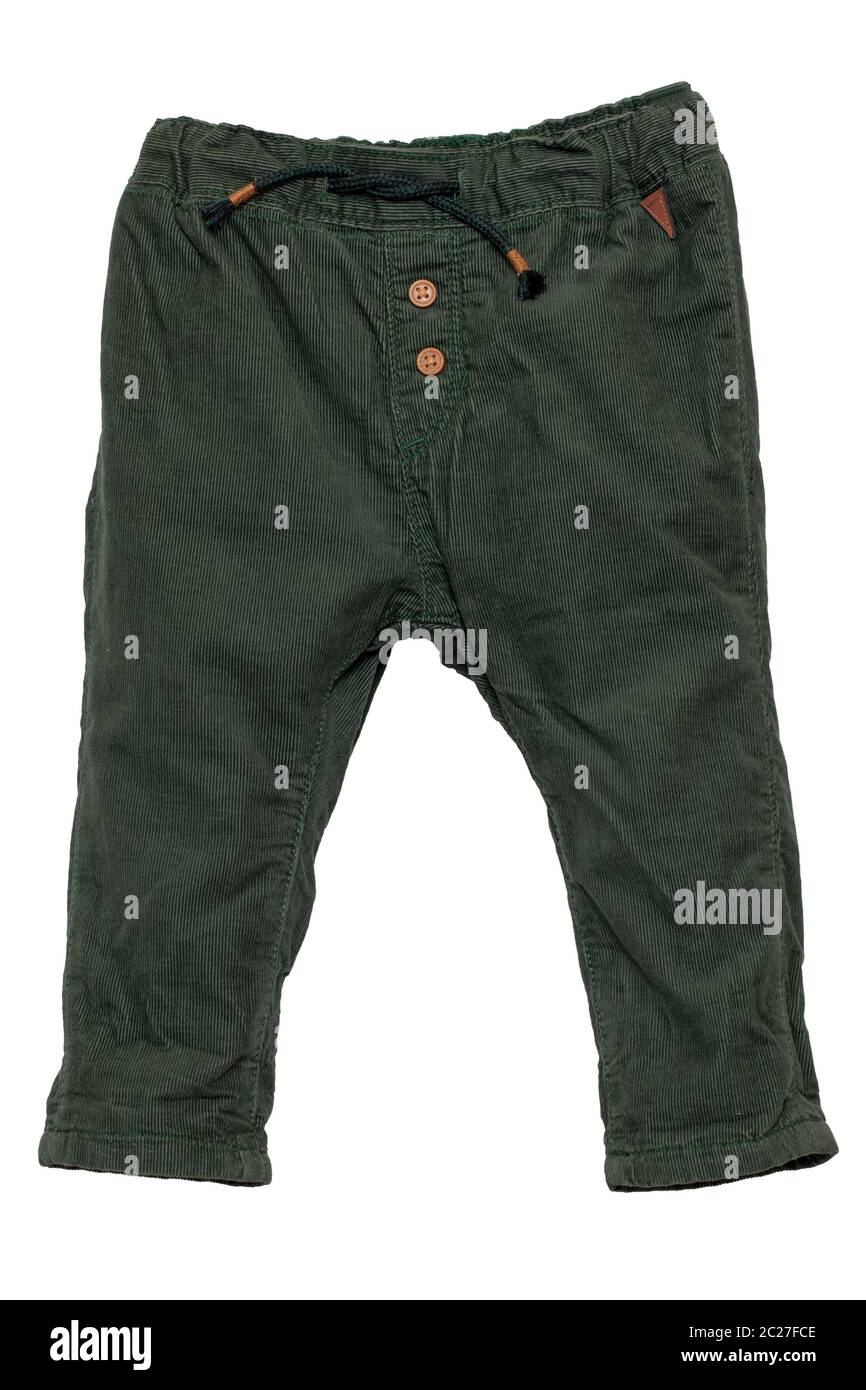 Pantalons enfants isolés. Close-up d'un élégant pantalon velours vert foncé  à la mode avec ribbon bow pour le petit garçon. Pantalon de sport pour  enfants. Mac Photo Stock - Alamy