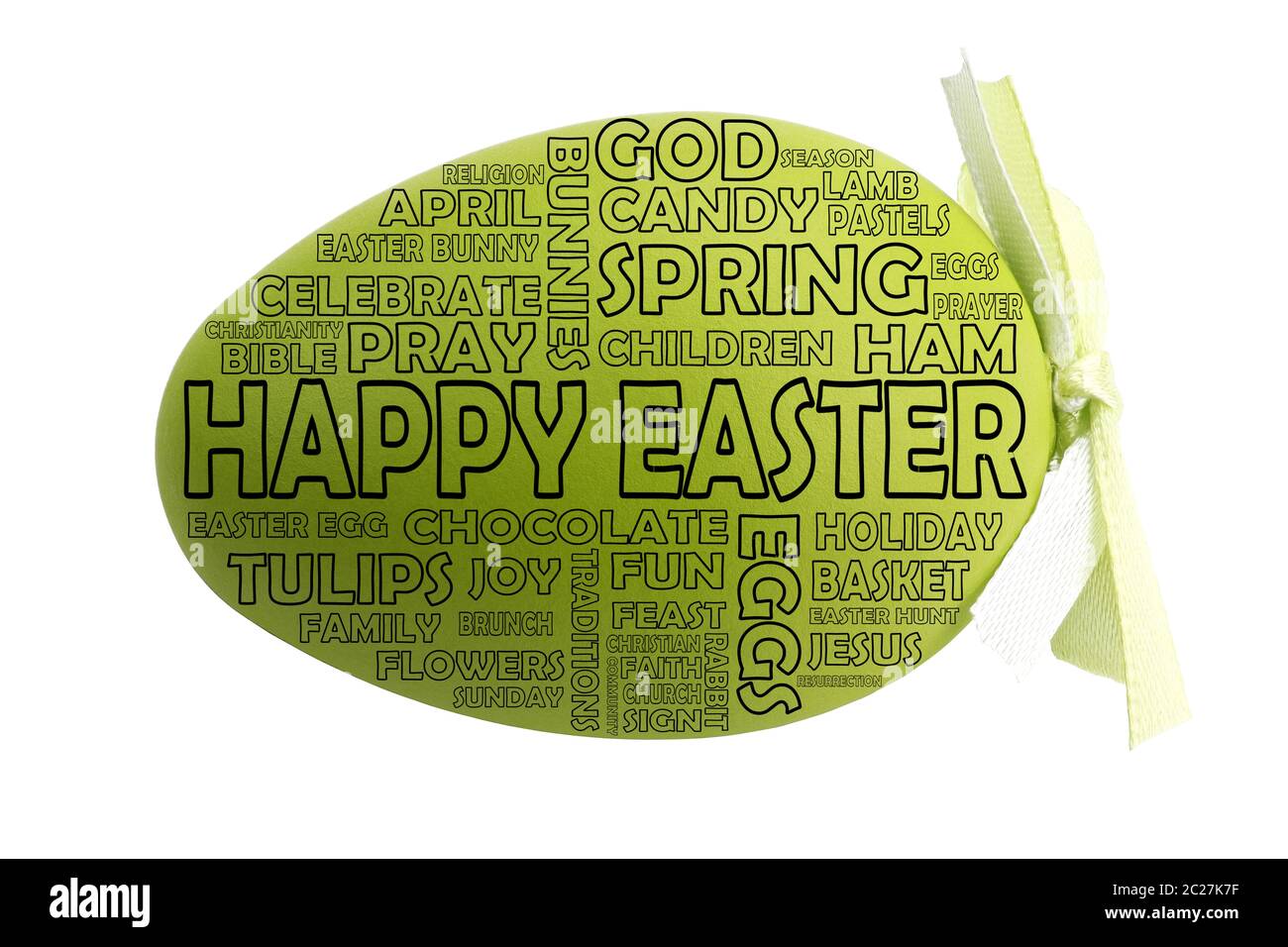 Oeuf de Pâques vert avec des mots pour le thème principal Joyeuses Pâques Banque D'Images