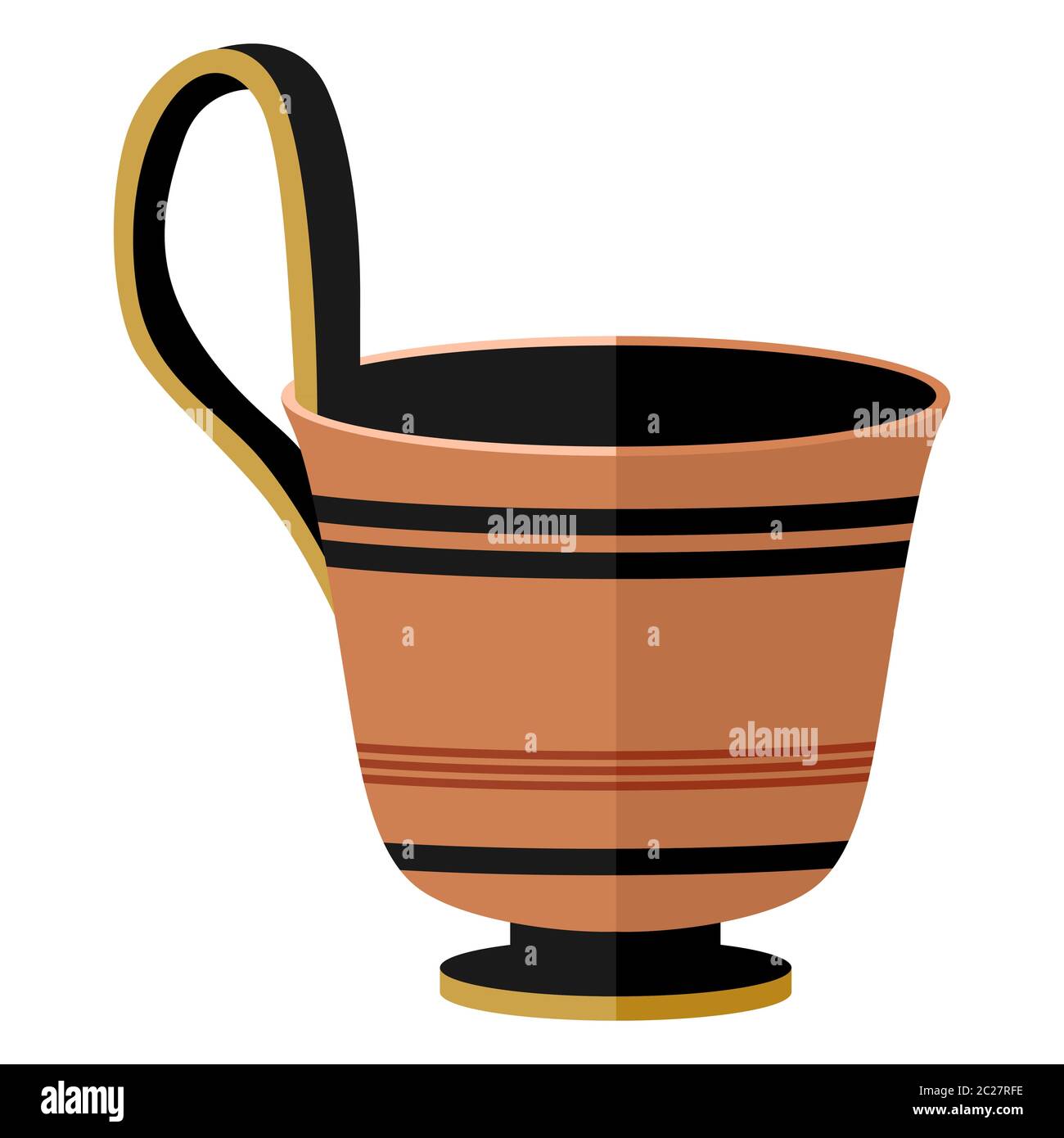 Coupe de vin de la Grèce antique en argile kyathos. Tasse de cyathos à boire d'antiquité avec motifs. Utilisé dans l'illustration vectorielle plate de fête grecque isolée sur blanc Illustration de Vecteur