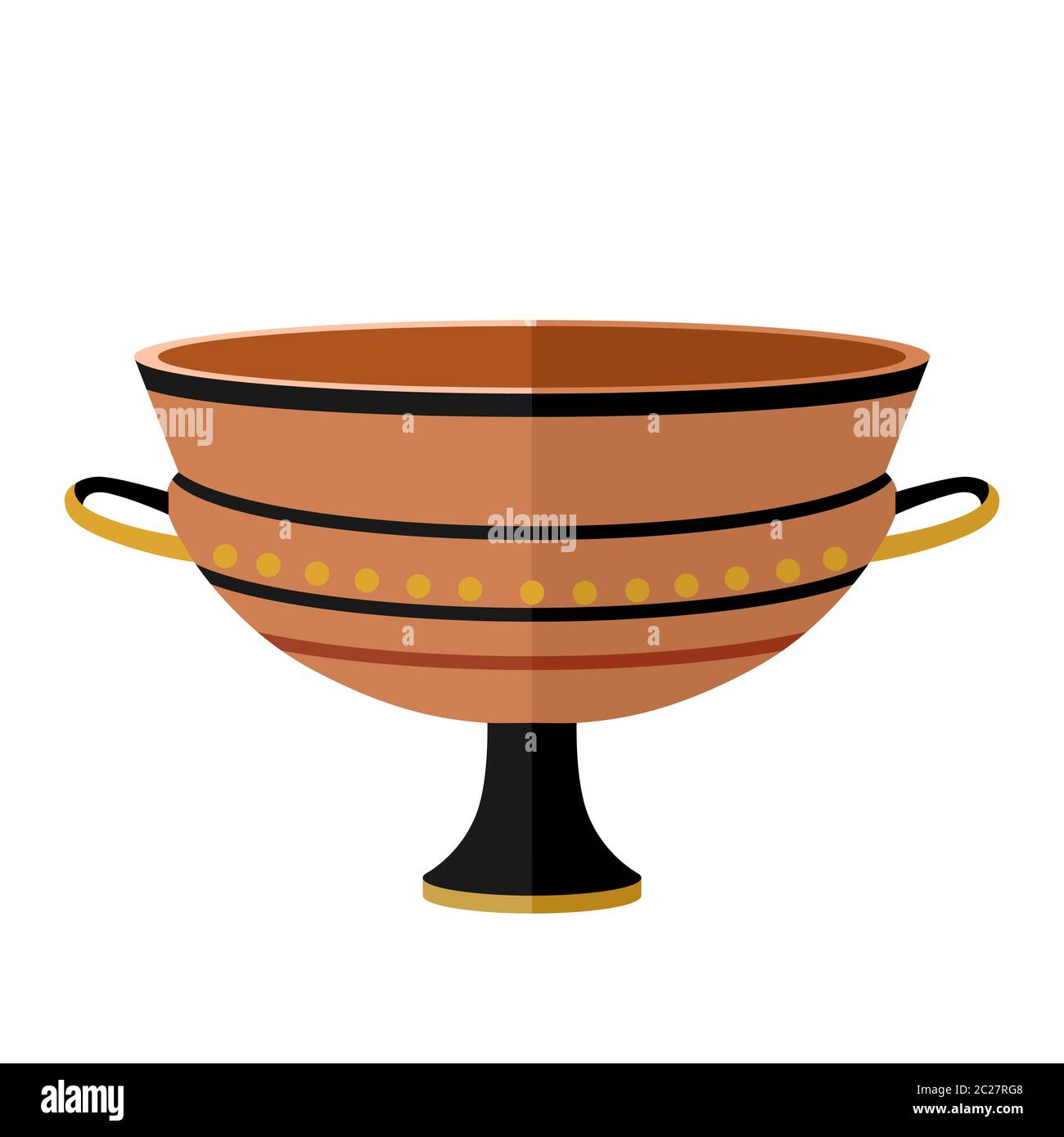 Coupe de vin de cylix en argile de Grèce antique. Tasse Kylix à l'ancienne avec motifs. Illustration vectorielle plate isolée sur fond blanc. Illustration de Vecteur