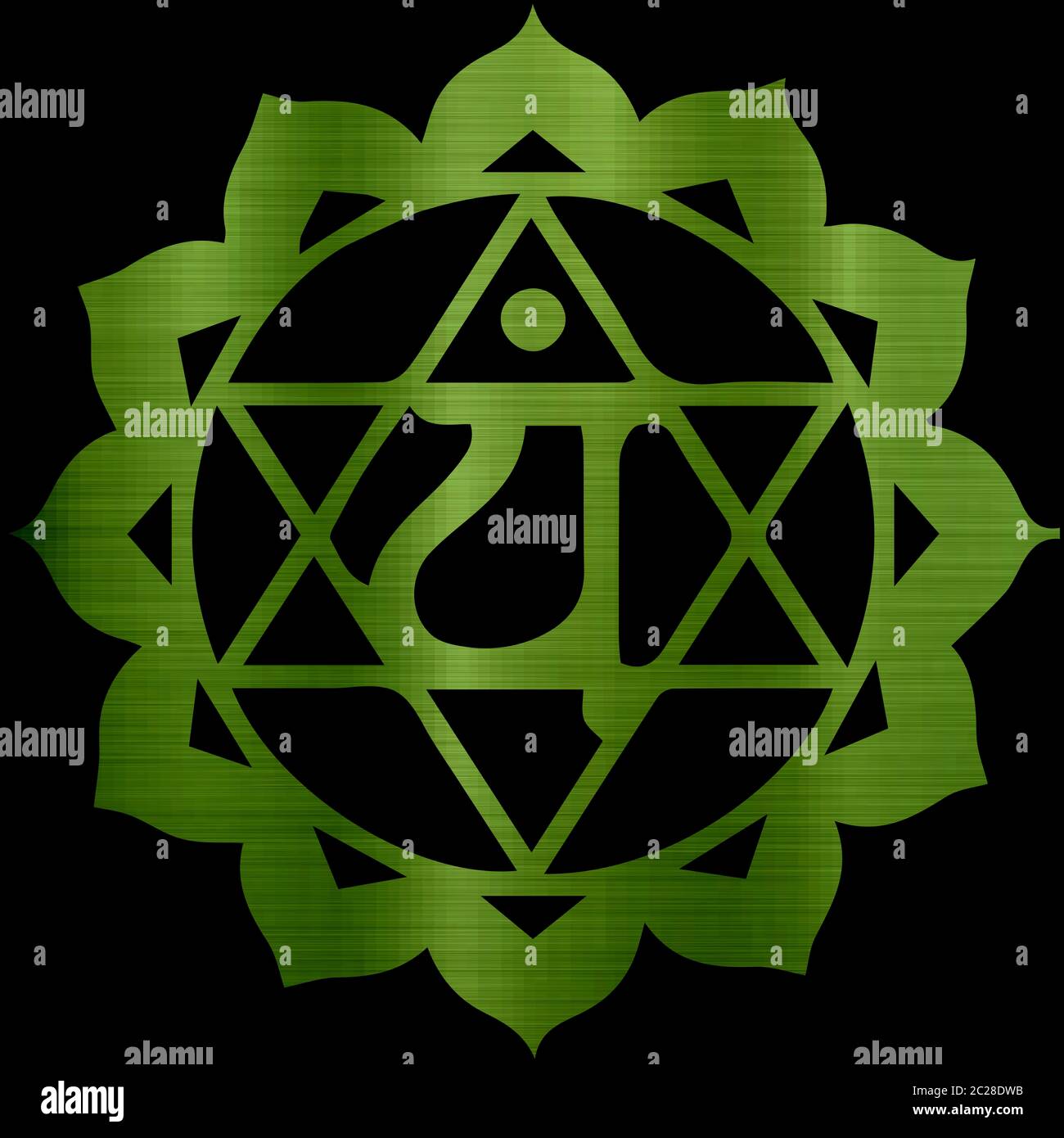 Vert chakra anahata coeur méditation spirituelle mandala sacré du corps métallique de forme illustration Banque D'Images