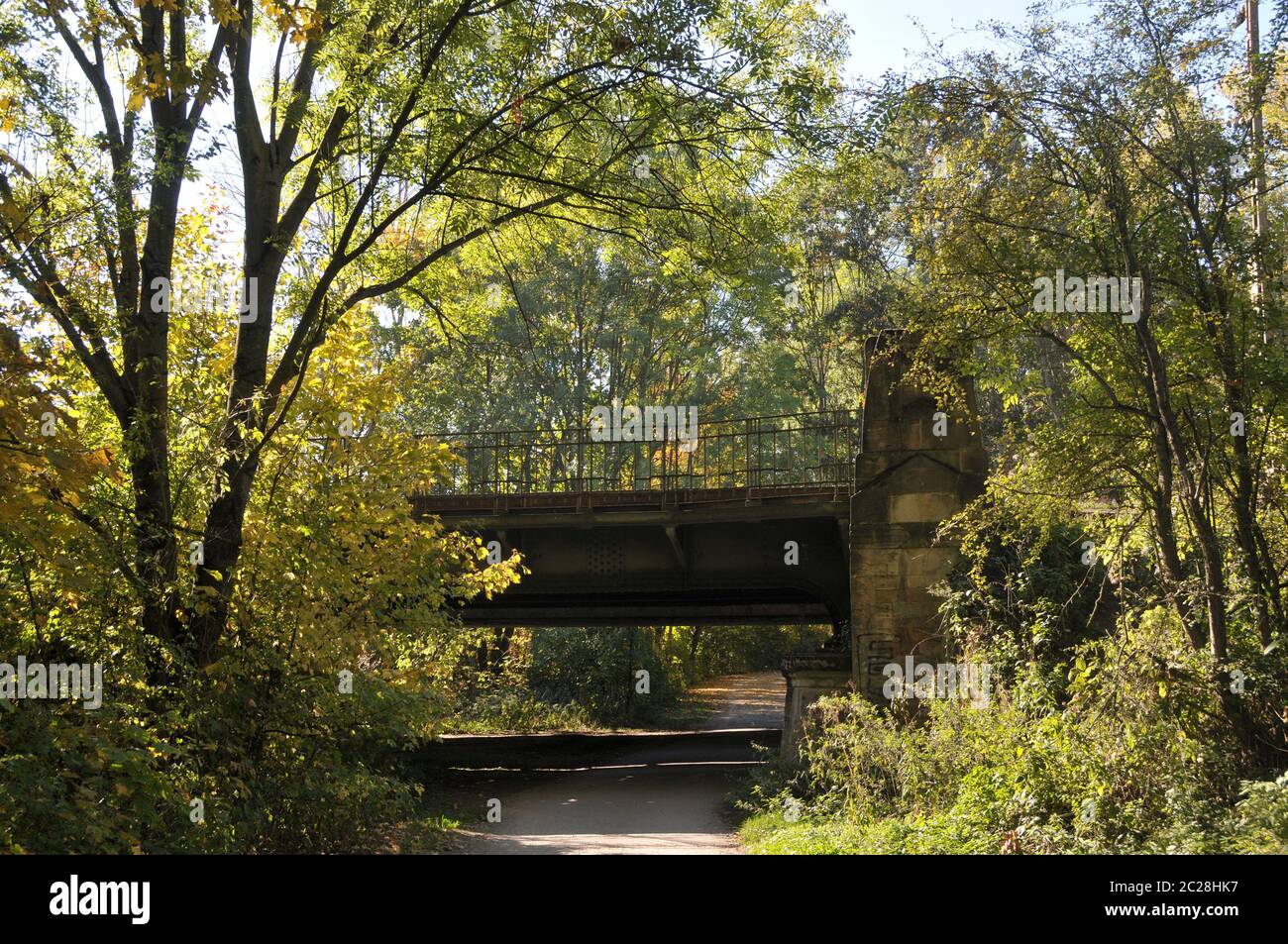 Pont ferroviaire dans le paysage d'automne à Hanovre Banque D'Images