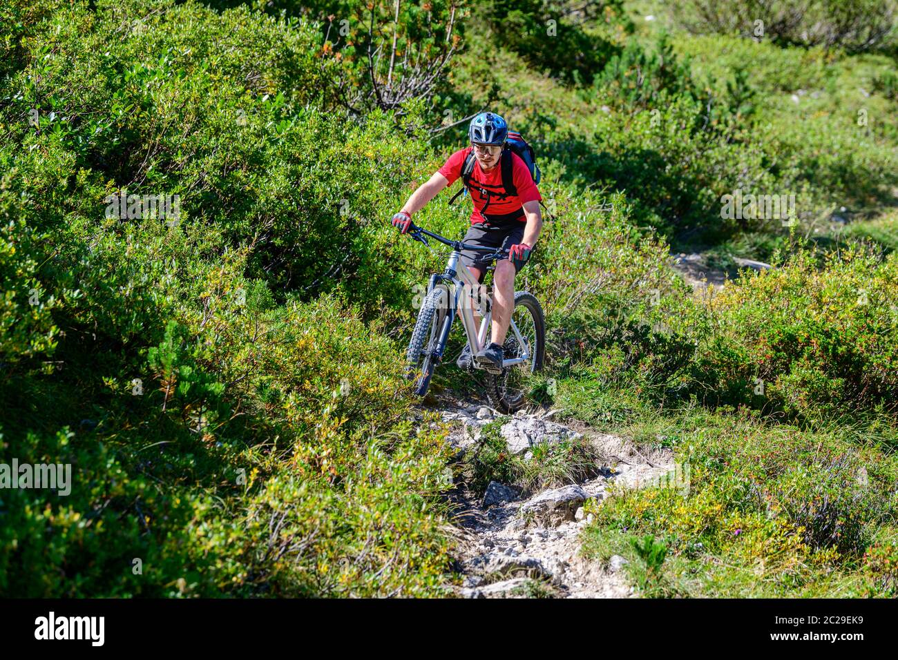 Les Mountainbikers font une visite dans les alpes autrichiennes près de Schruns Banque D'Images