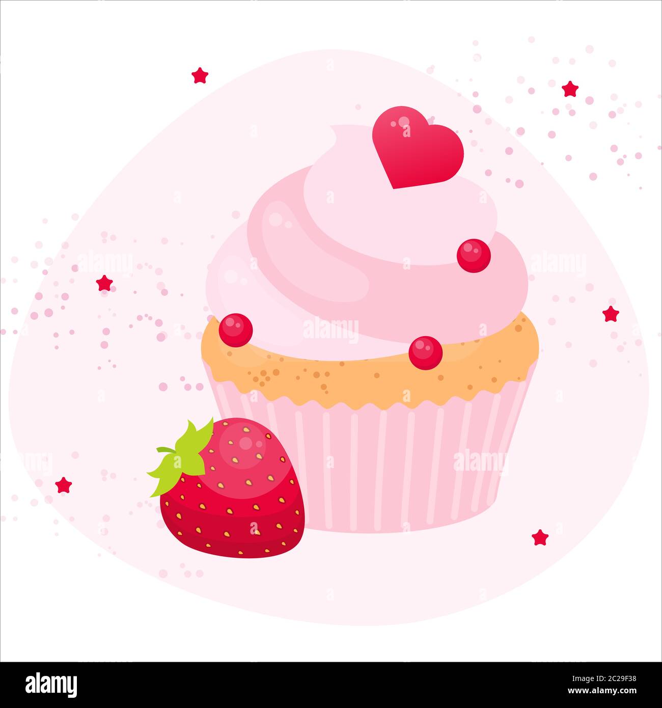 Cupcake aux fraises de Saint-Valentin. Concept de muffin rose. Illustration de Vecteur