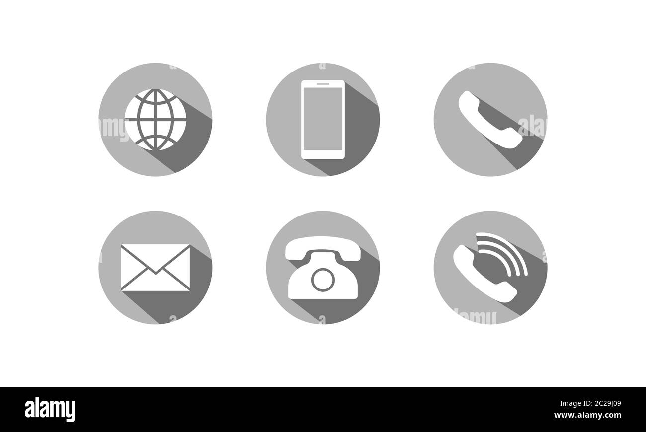 Contact, ensemble d'icônes de communication. E-mail, enveloppe, téléphone, smartphone, mobile, bouton Web. Vecteur sur fond blanc isolé. SPE 10. Illustration de Vecteur