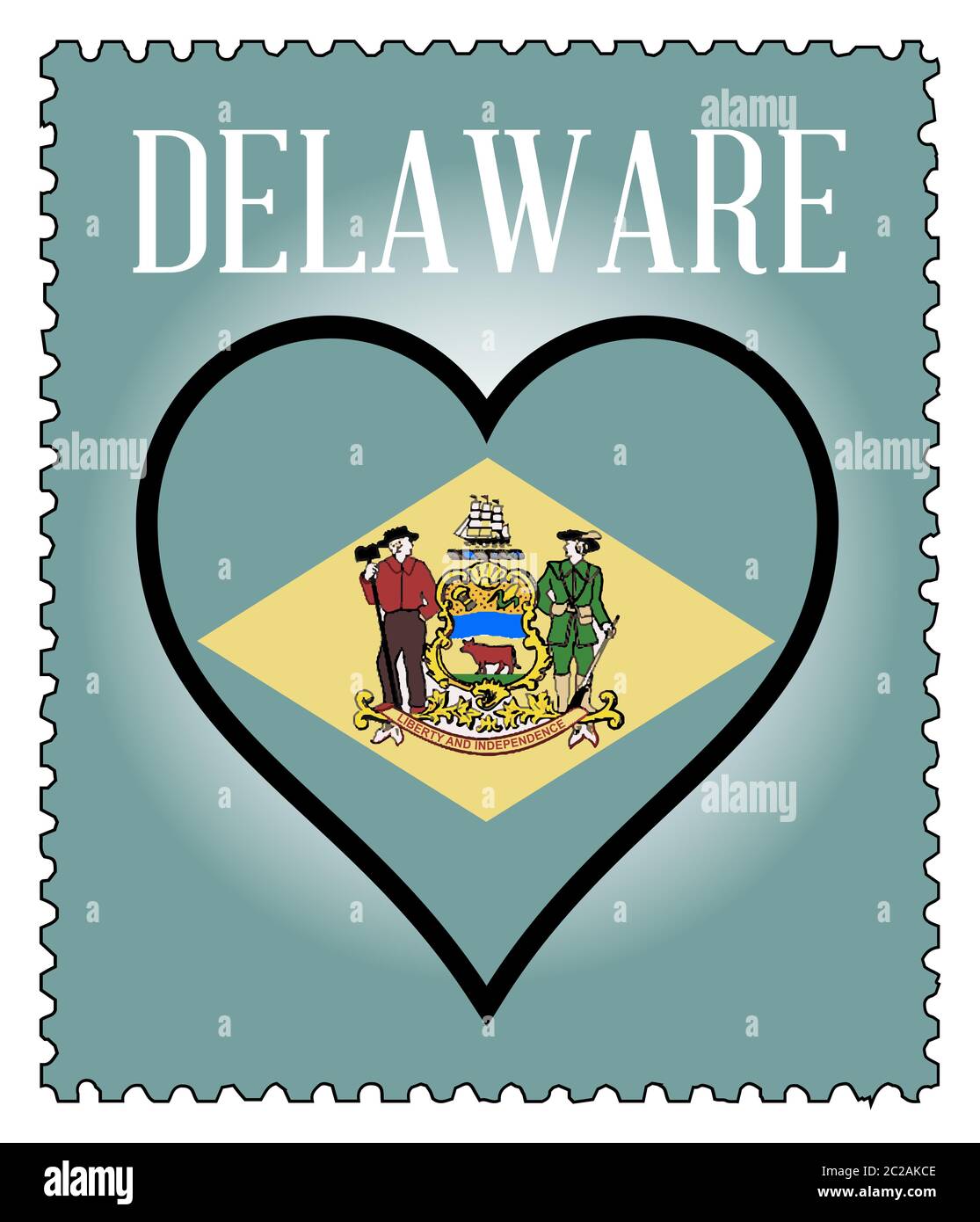 Un timbre-poste avec un amour coeur Delaware et d'un drapeau sur un fond blanc Banque D'Images