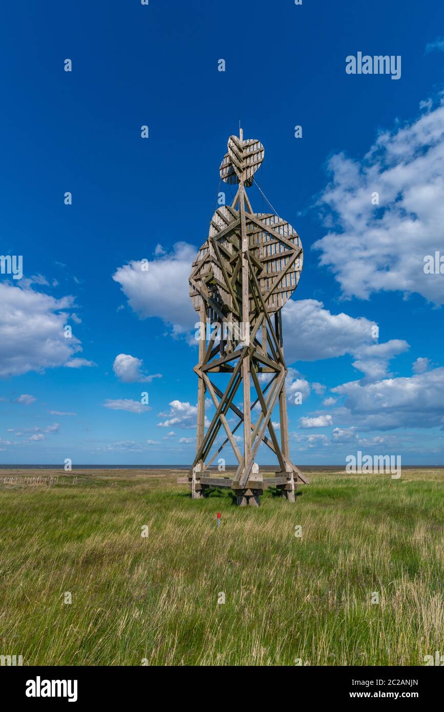 Marque de mer 'Ostbake', île de Neuwerk en mer du Nord, Mer des Wadden, Etat fédéral de Hambourg, patrimoine mondial de l'UNESCO, Parc national zone I, Allemagne, Europe Banque D'Images