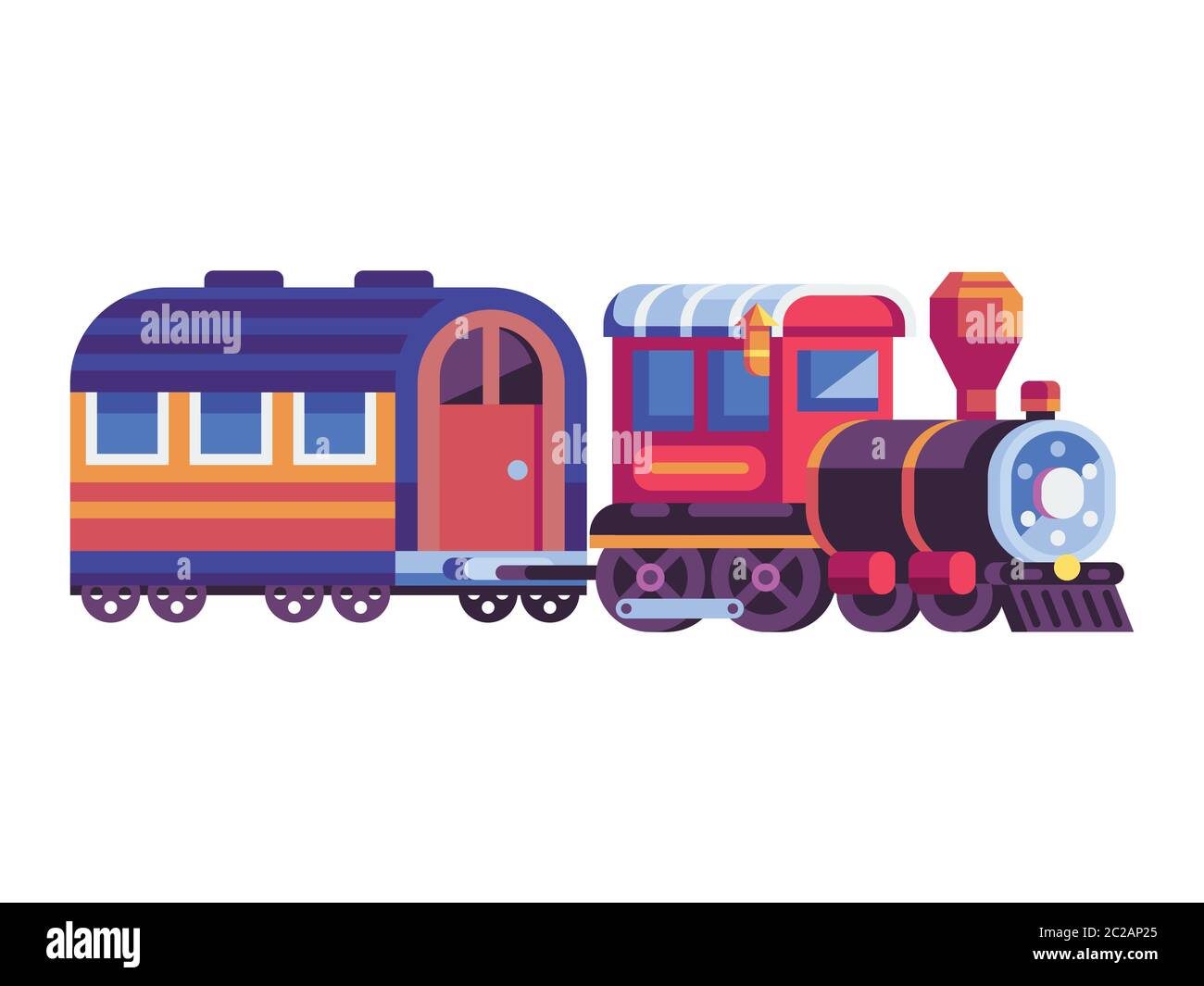 Train à vapeur rétro avec familiale à plat Illustration de Vecteur