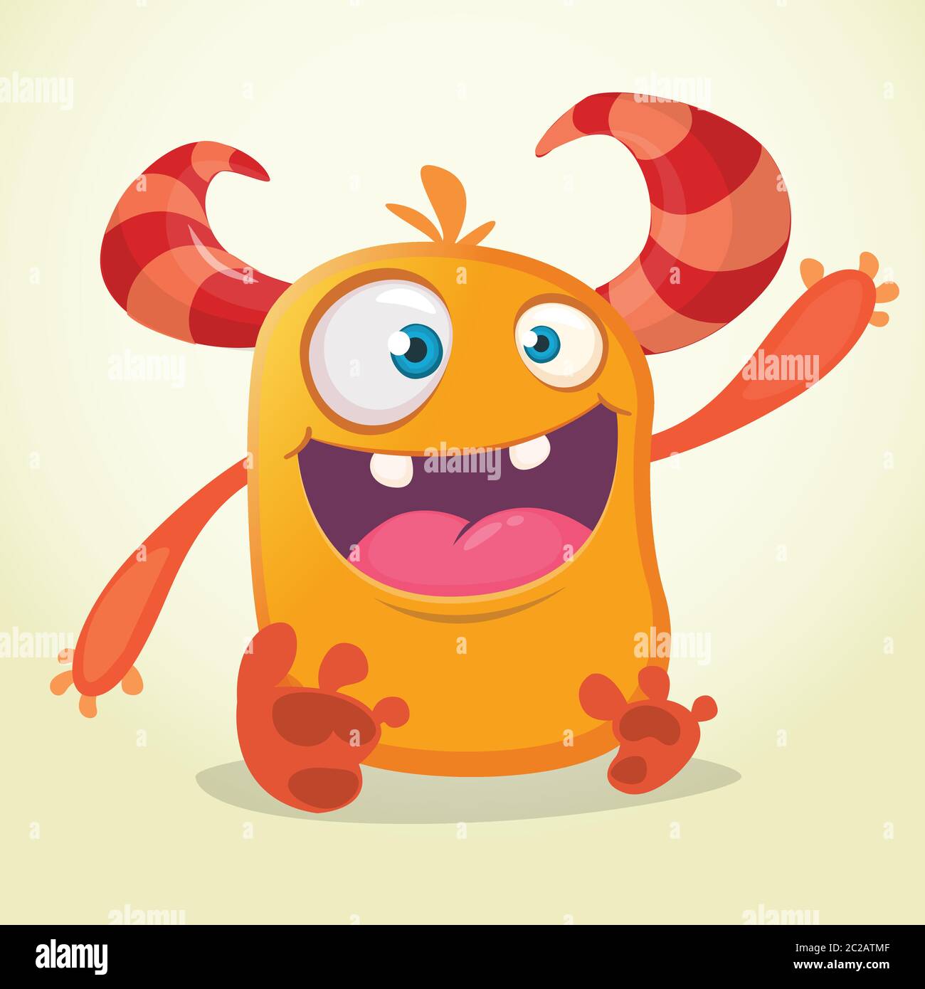 Vector cartoon monster dragon avec petites ailes. Caractère dragon noir forme sa main. Dragon Noir poilu illustration. Monstre noir avec une grande bouche Illustration de Vecteur