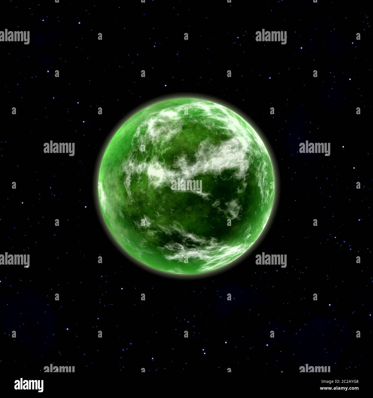 planète verte dans l'espace avec des étoiles Banque D'Images