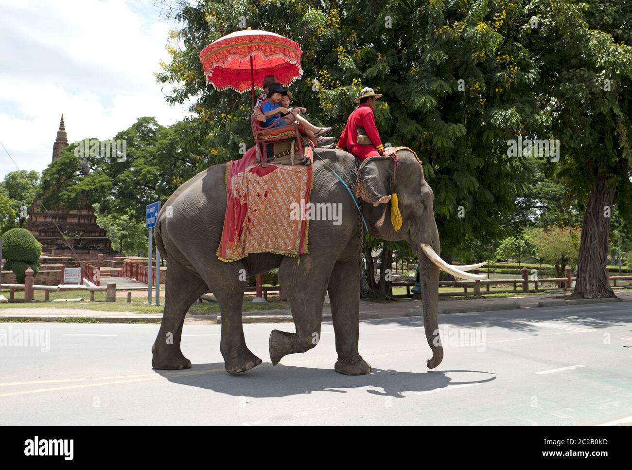 L'éléphant thaïlandais amener les touristes à visiter l'ancienne capitale tThai, à Ayutthaya. Banque D'Images