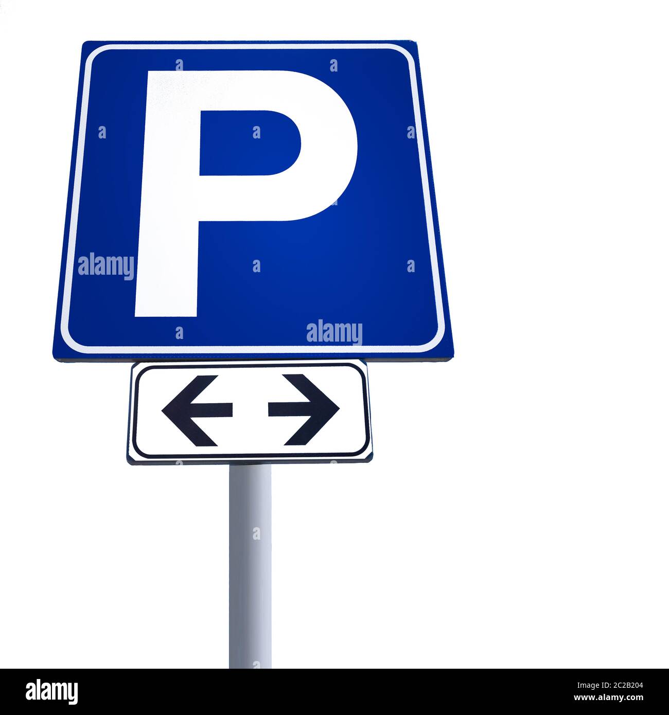 Parking gratuit, signal pour les deux côtés de la rue, isolé sur blanc. Copier l'espace. Banque D'Images