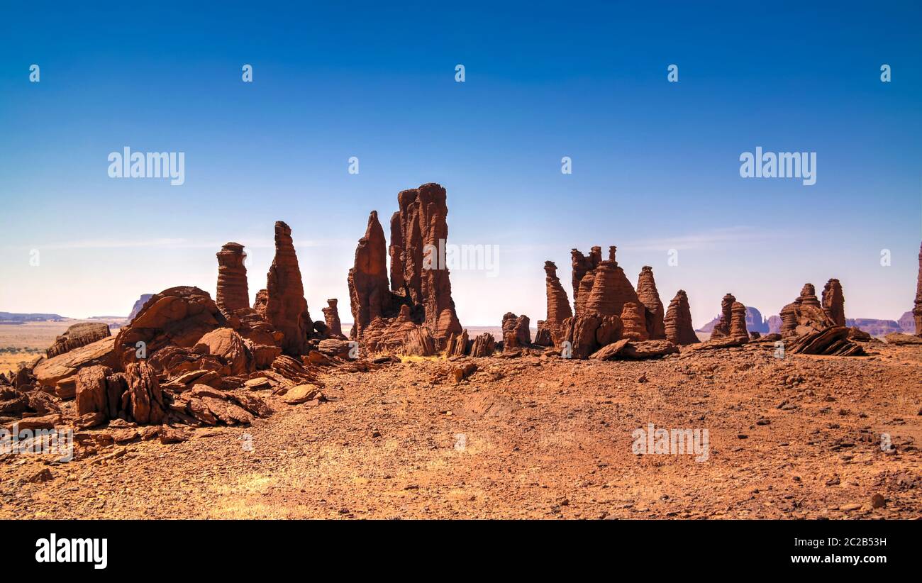 Résumé formation de roches au plateau Ennedi aka forêt de pierres au Tchad Banque D'Images
