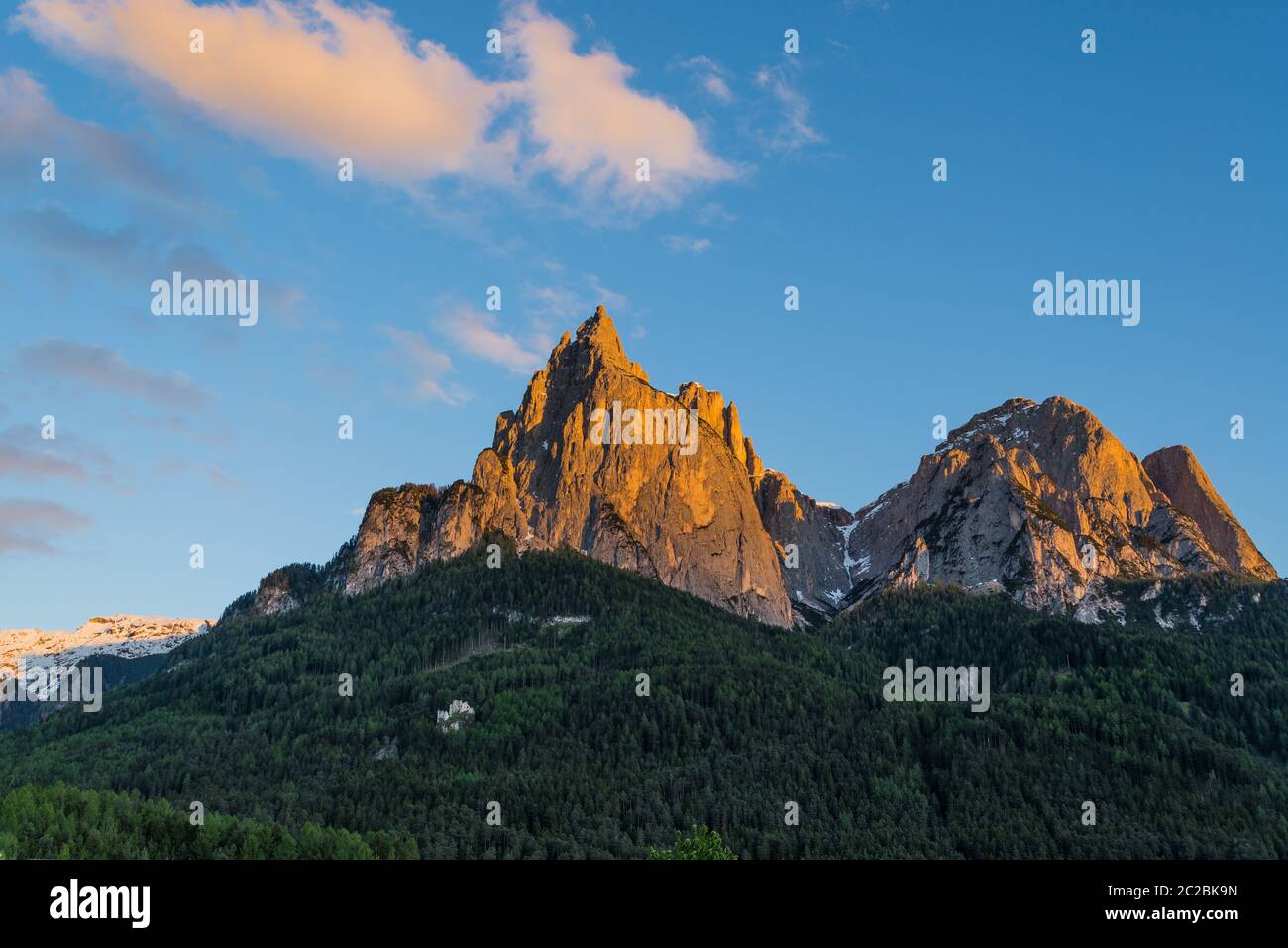 Coucher de soleil à Langkofel et Plattkofel Banque D'Images