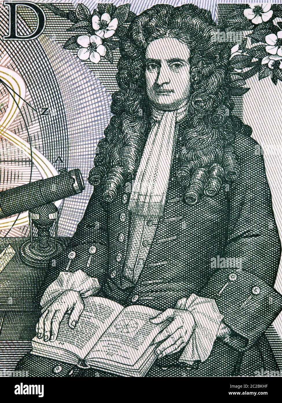 Isaac Newton un portrait de l'ancien l'argent Anglais Banque D'Images