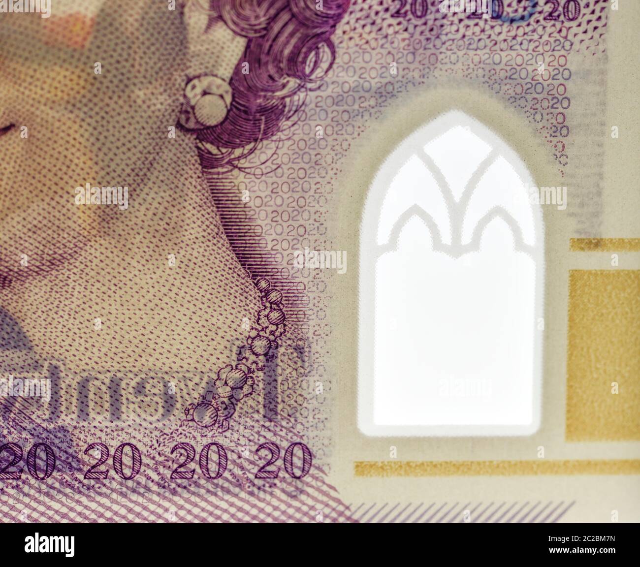 Gros plan sur une note en polymère britannique de 20 livres Banque D'Images