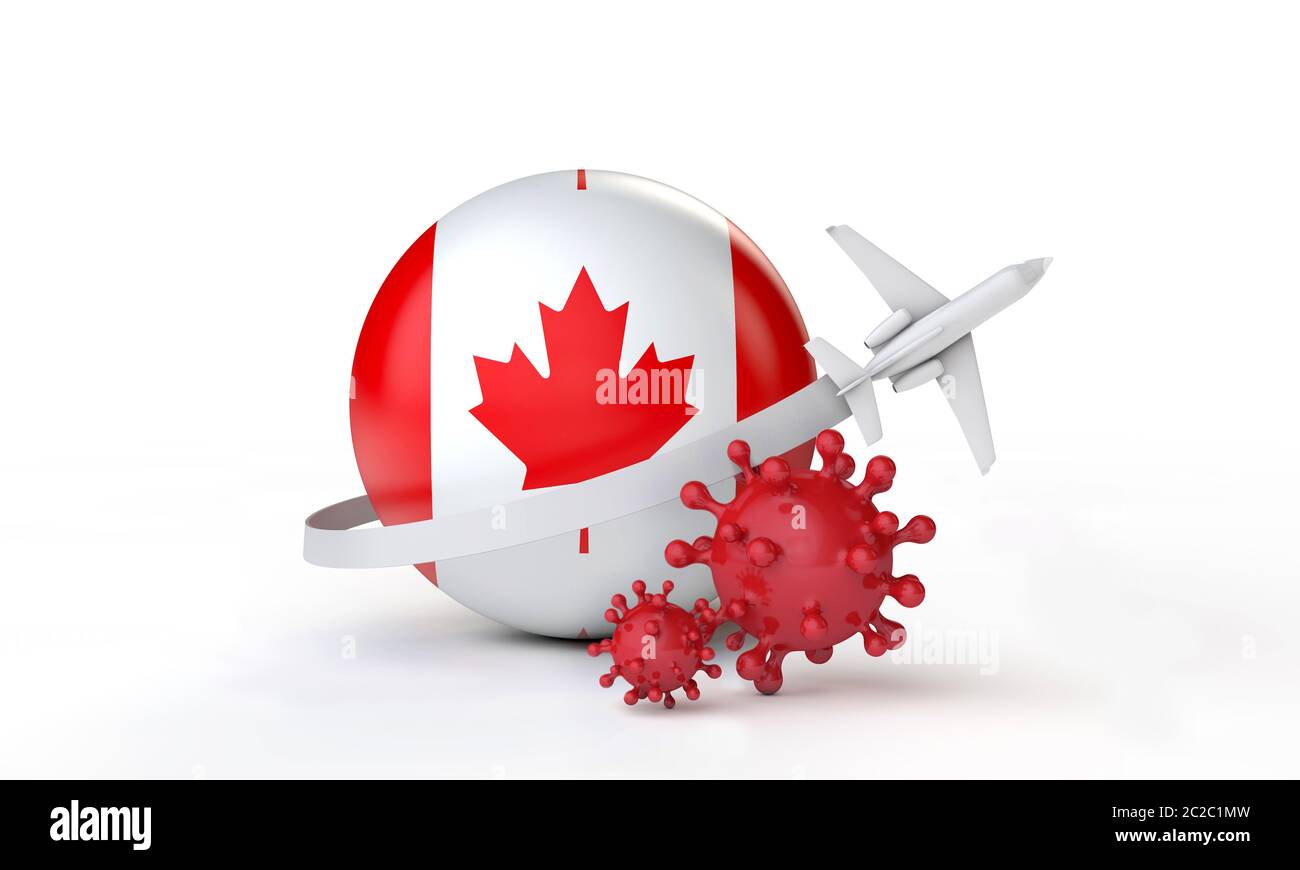 Concept de voyage en cas d'éclosion de cononavirus au Canada. Rendu 3D. Banque D'Images