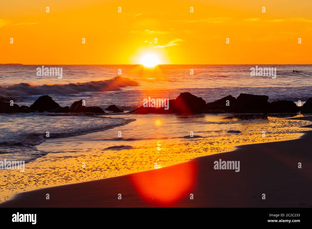 Coucher du soleil sur la plage de Long Beach, New York USA Banque D'Images