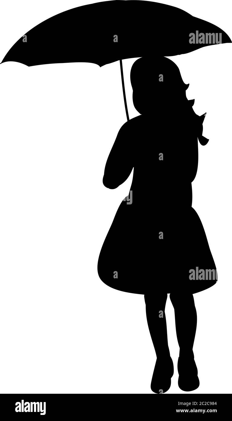 silhouette noire d'une petite fille avec un parapluie Image Vectorielle  Stock - Alamy