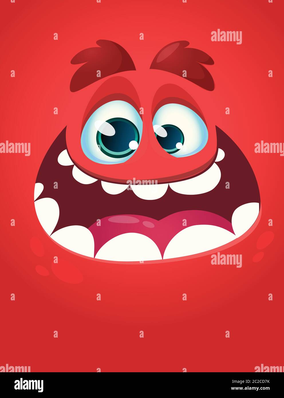Drôle de visage de monstre de dessin animé cool. Personnage de monstre rouge d'Halloween Vector Illustration de Vecteur