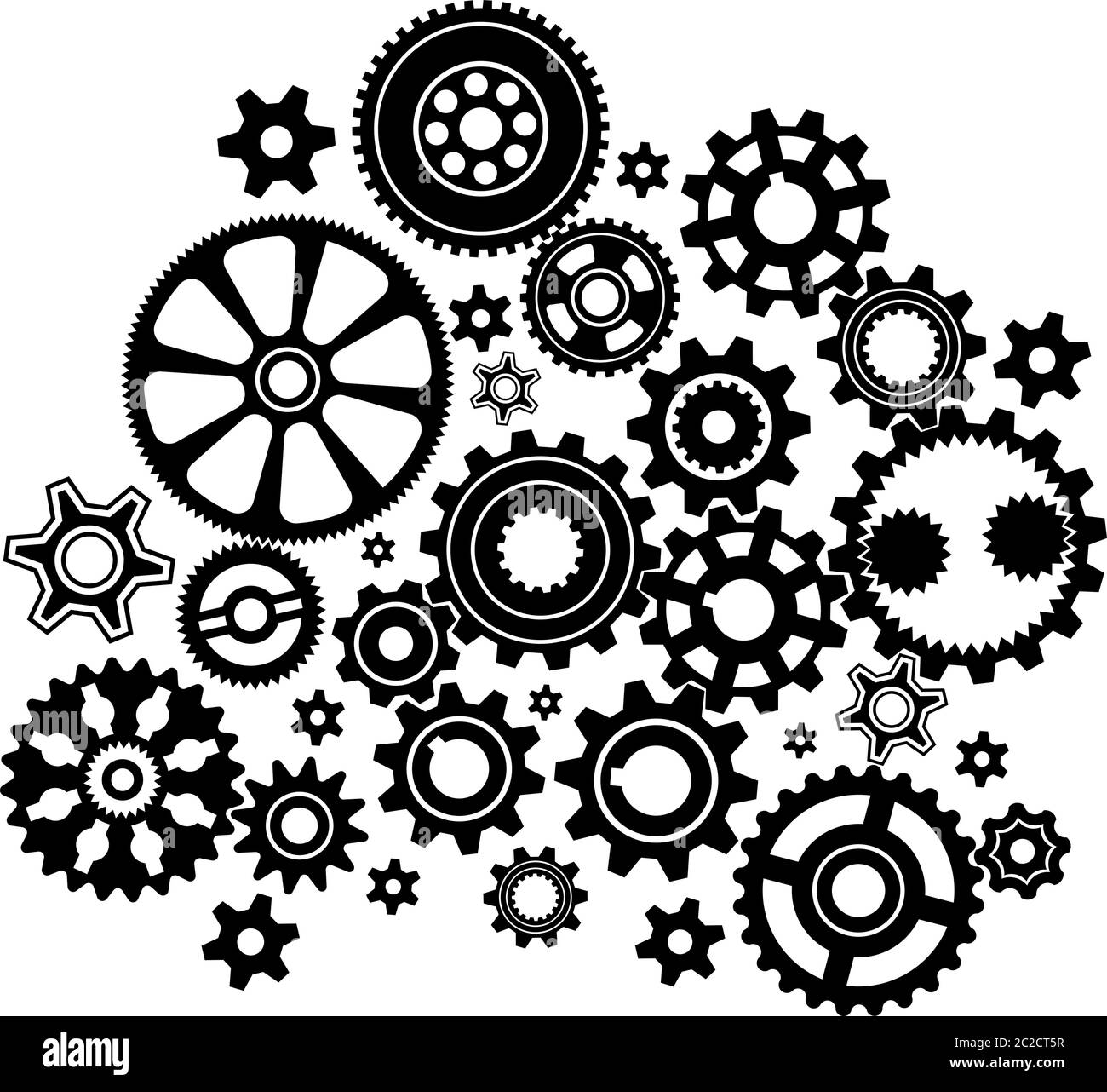 Mécanisme complexe de différents pignons et roues dentées Illustration de Vecteur
