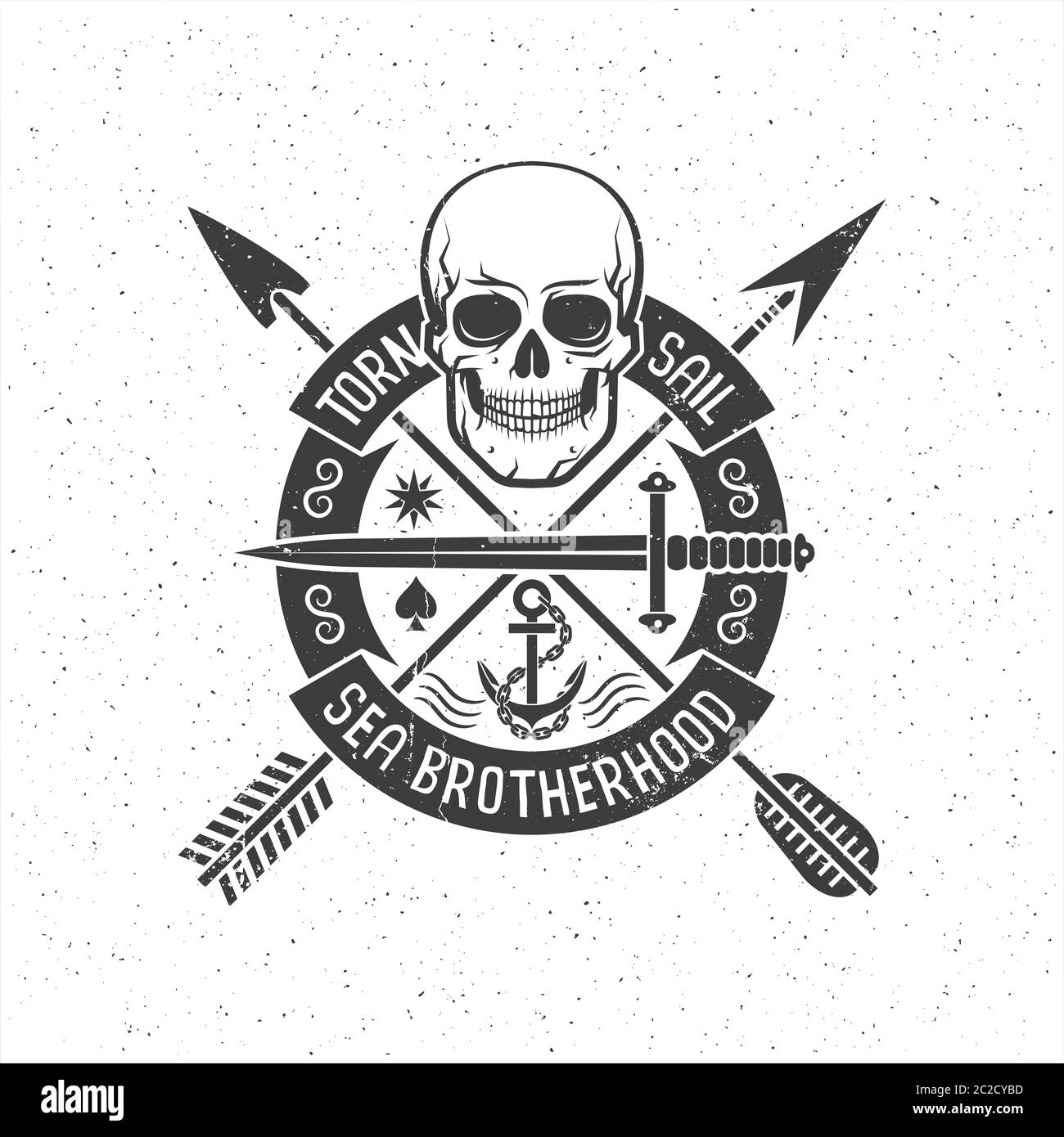 Logo rétro de la taille basse avec crâne de pirate Illustration de Vecteur