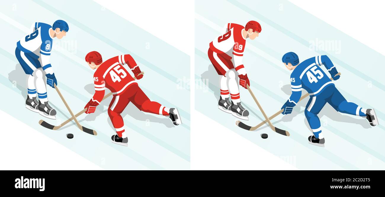 Joueurs de hockey sur glace en uniforme rouge et bleu blanc Illustration de Vecteur