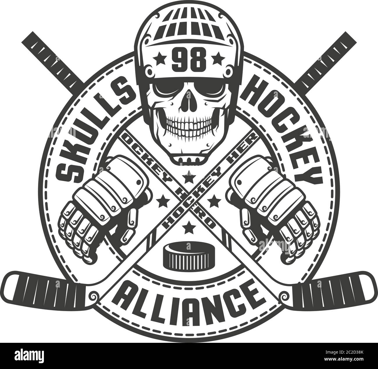 Emblème vintage noir et blanc de hockey Illustration de Vecteur