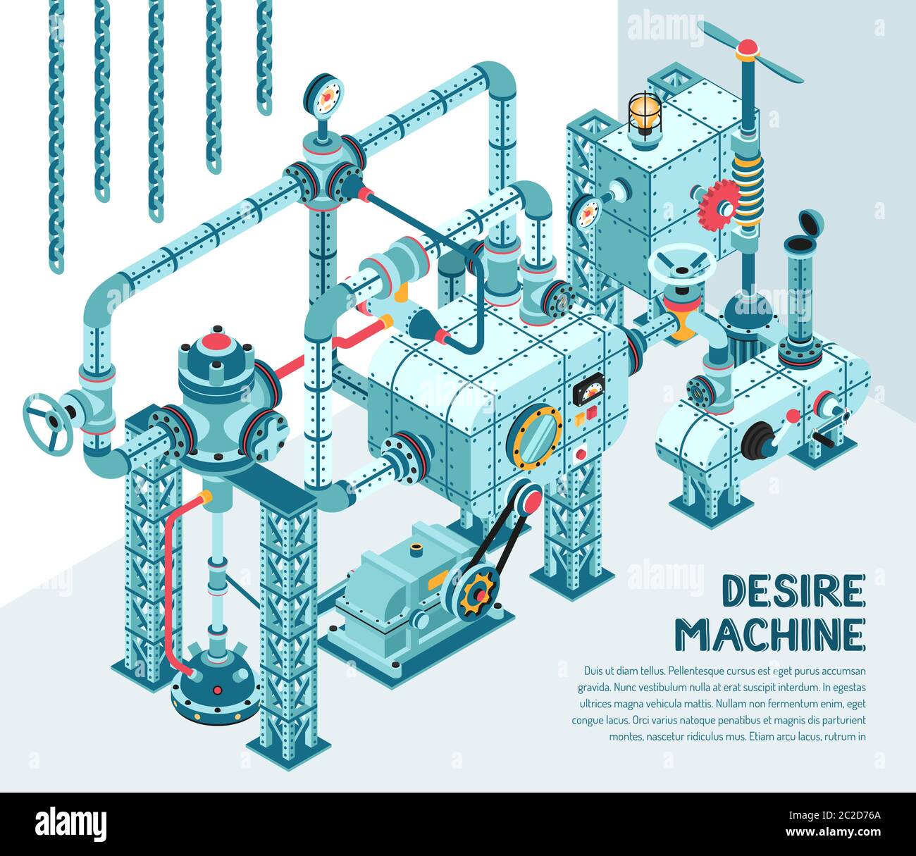 Fantastique machine industrielle de conception complexe isométrique Illustration de Vecteur