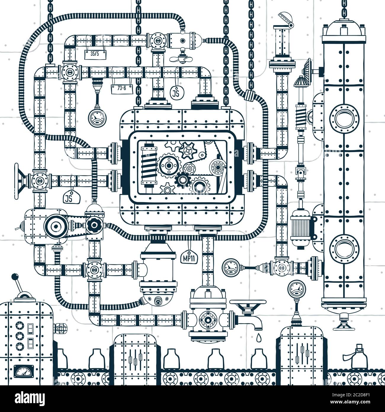 Convoyeur automatique industriel complexe Illustration de Vecteur