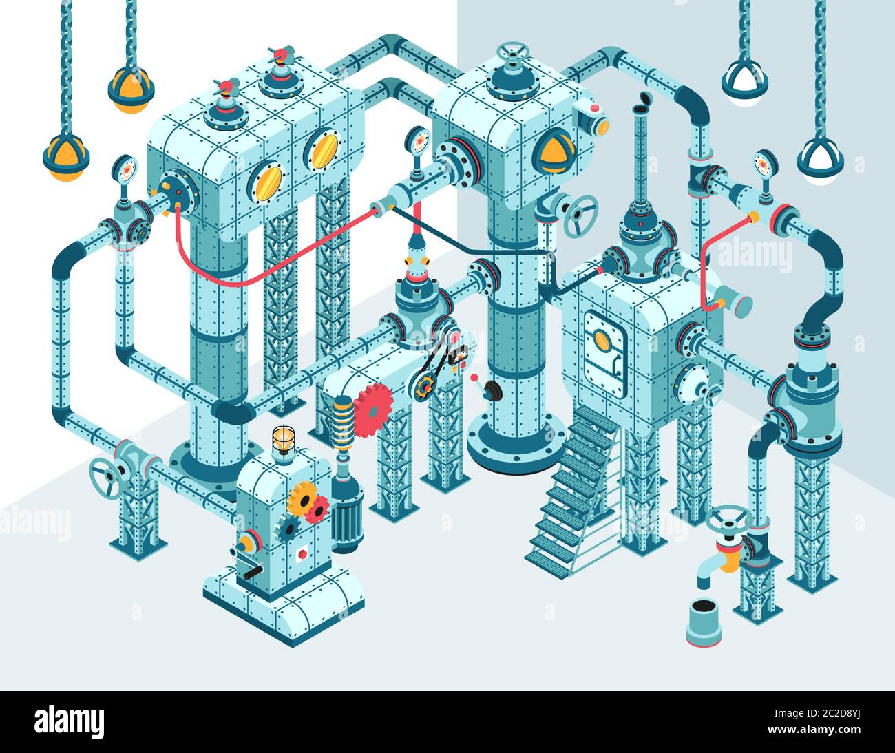 Complexe 3D isométrique industriel complexe machine abstraite Illustration de Vecteur